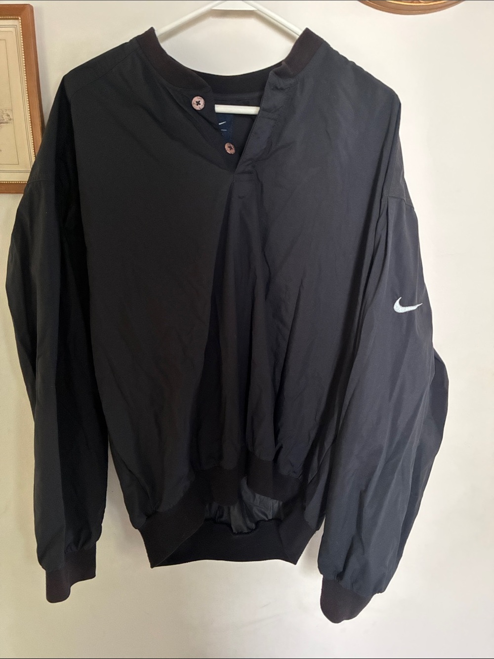 Nike Black Pullover Windbreaker with White Swoosh